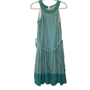Green & White Floral Sleeveless Dress Boden 8 Long 100% Cotton Lined